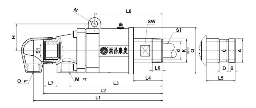 【JFW-2002】20A-80A 双向内管旋转式 旋转接头规格尺寸图