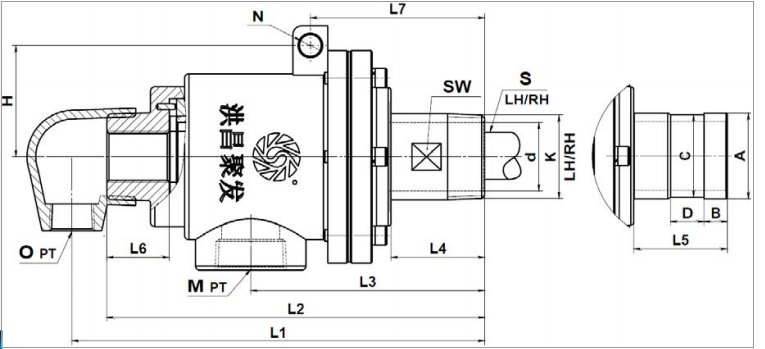 【JFO 3001】20A-50A 单向式 旋转接头规格尺寸图