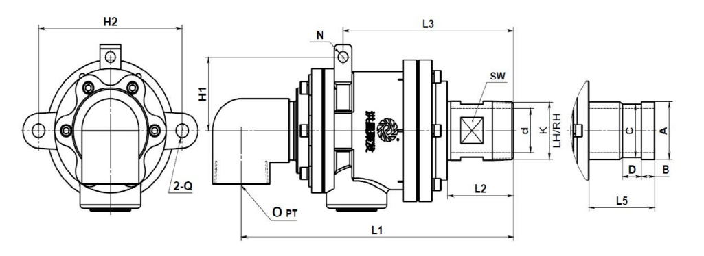 【JFO 3002】65A-80A 单向式 旋转接头规格尺寸图